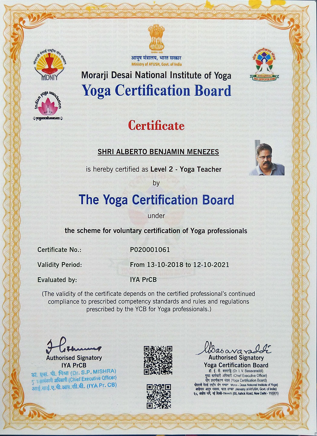 Certificate Indian Yoga Association Golden Sutra